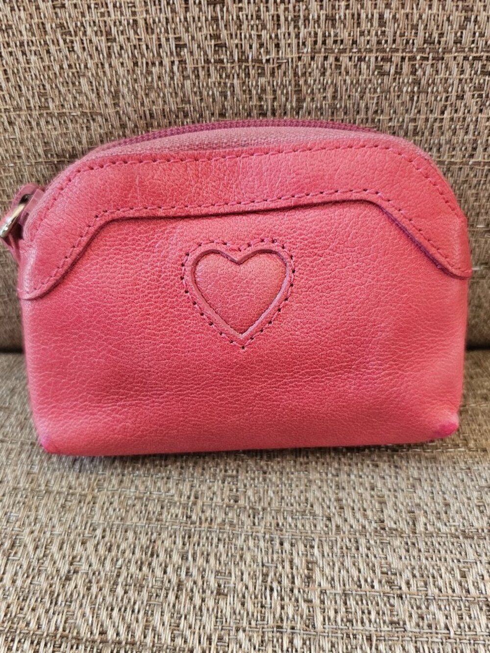 Brighton Pink Pebbled Leather Zip Coin Purse | Signature Stitched Heart EUC!